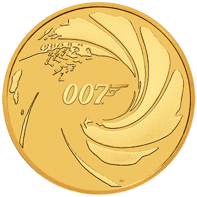 Vorderseite Goldmünze 1 Unze 07 James Bond 2020, der Hersteller Perth Mint