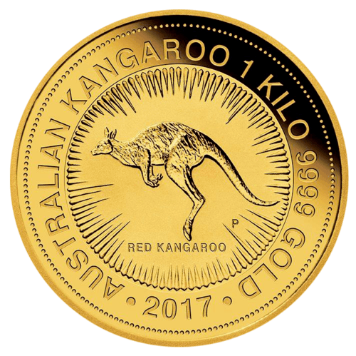 Vorderseite Goldmünze 1 Kilogramm Australien Känguru 2017, der Hesteller Perth Mint Australia