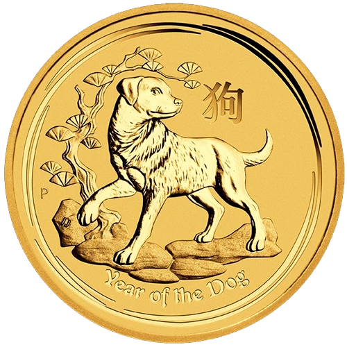 Vorderseite Goldmünze 1 Unze Lunar II Hund 2018, der Hersteller Perth Mint Australia