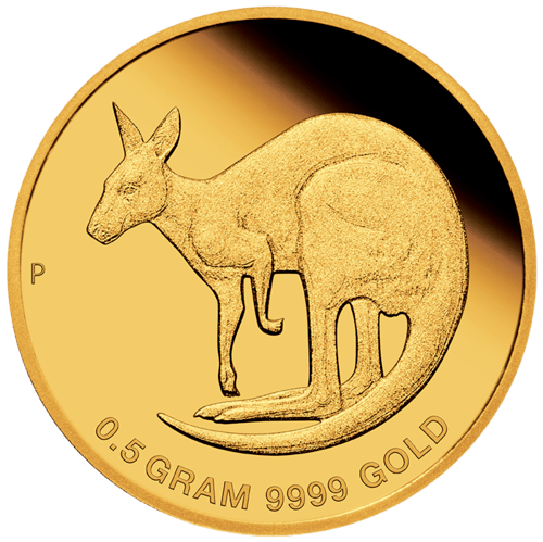 Vorderseite Goldmünze 0,5 Gramm Australien Mini Roo 2021, der Hersteller Perth Mint Australia