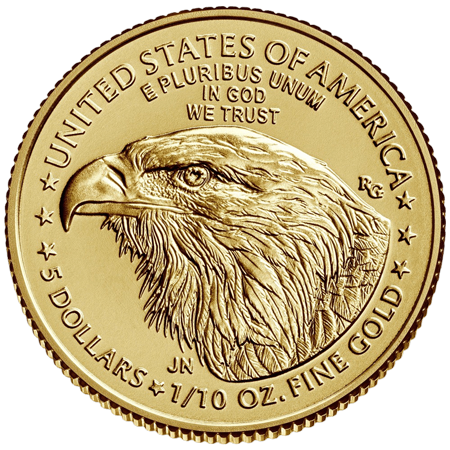 Rückseite Goldmünze 1/10 Unze American Eagle 2021 Typ 2, der Hersteller United States Mint