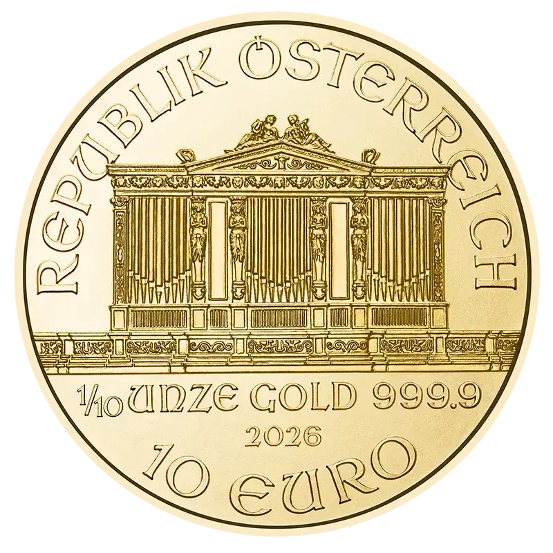 1/10 Unze Gold Wiener Philharmoniker 2026 Wertseite