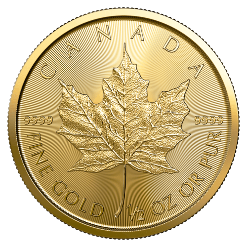 Vorderseite Goldmünze 1/2 Unze Maple Leaf 2023, der Hersteller Royal Canadian Mint