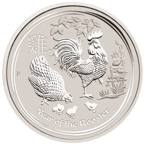 Vorderseite der 1/2 Unze Silber Lunar II Hahn 2017 von Hersteller Perth Mint Vorderseite der 1/2 Unze Silber Lunar II Hahn 2017 von Hersteller Perth Mint
