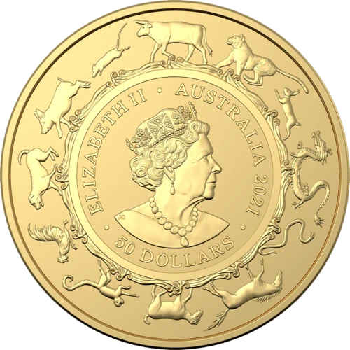 Rückseite Goldmünze 1/2 Unze Australien (RAM) Lunar II Ochse 2021, der Hersteller Royal Australian Mint