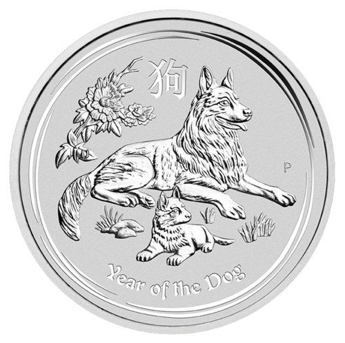 Vorderseite der 10 Unzen Silber Lunar II Hund 2018 von Hersteller Perth Mint