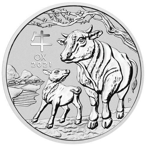 Vorderseite1 kg Silbermünze Lunar III Ochse 2021 999er Feinsilber von Hersteller Perth Mint