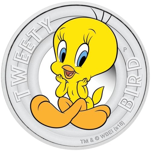 Vorderseite der 1/2 Unze Silber Looney Tunes Tweety Bird 2018 - Polierte Platte von Hersteller Perth Mint