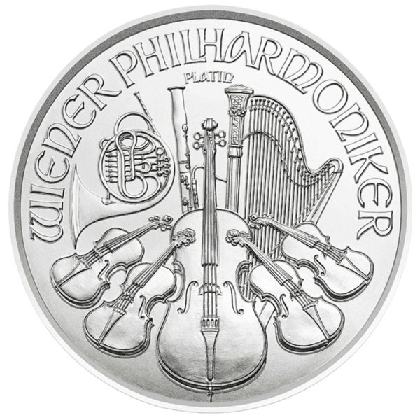 Vorderseite der 1/25 Unze Platin Wiener Philharmoniker 2023 vom Hersteller Münze Österreich