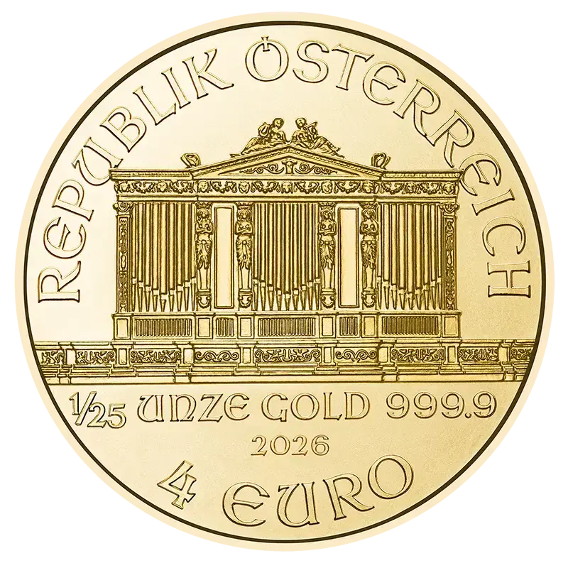 1/25 Unze Gold Wiener Philharmoniker 2026 Wertseite