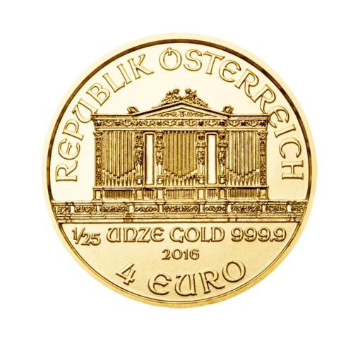 Rückseite Goldmünze 1/125 Unze Wiener Philharmoniker diverse Jahrgänge, der Hersteller Münze Österreich