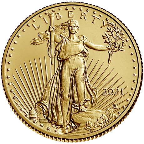 Vorderseite Goldmünze 1/4 Unze Gold American Eagle 2021 Typ 2, der Hersteller United States Mint