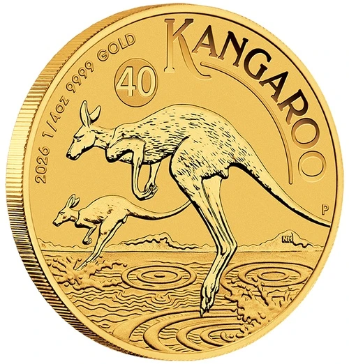1/4 Unze Gold Australien Känguru 2026 Motivseite und Rand