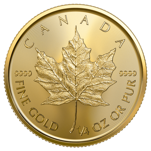 Vorderseite Goldmünze 1/4 Unze Maple Leaf 2023, der Hersteller Royal Canadian Mint