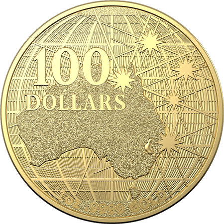 Vorderseite Goldmünze 1 Unze Australien (RAM) Beneath the Southern Skies 2021, der Hersteller Royal Australien Mint