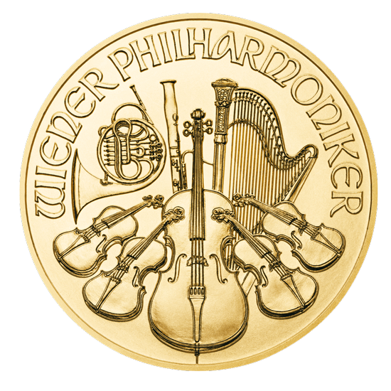 Vorderseite Goldmünze 1/2 Unze Wiener Philharmoniker 2022, der Hersteller Münze Österreich