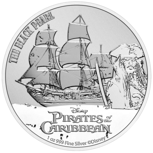 Vorderseite der 1 Unze Silber Disney Fluch der Karibik Black Pearl 2021 von Hersteller New Zealand Mint