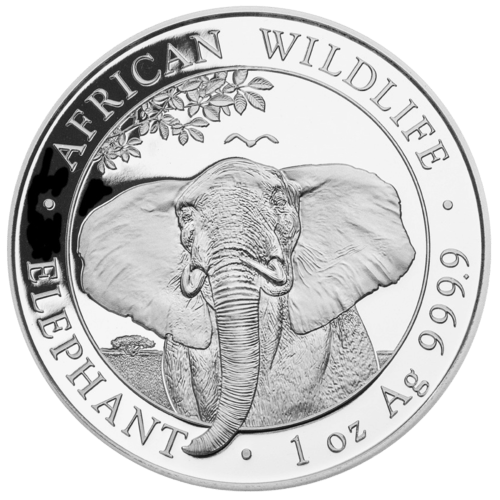 Vorderseite der 1 Unze Silber Somalia Elefant 2021 von Hersteller Bayerisches Hauptmünzamt