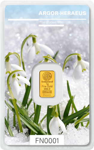 Vorderseite Goldbarren Following Nature Limited Edition Winter 2019/20 1 Gramm, der Hersteller Argor-Heraeus