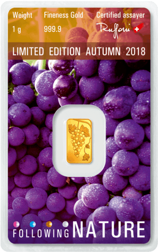 Rückseite Goldbarren Following Nature Limited Edition Autumn 2018 1 Gramm, der Hersteller Argor-Heraeus