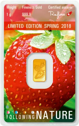 Rückseite Goldbarren Following Nature Limited Edition Spring 2018 1 Gramm, der Hersteller Argor-Heraeus