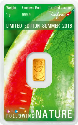 Rückseite Goldbarren Following Nature Limited Edition Summer 2018 1 Gramm, der Hersteller Argor-Heraeus