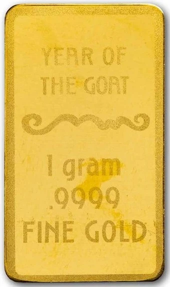 1 g Goldbarren Lunar Legend Three Goats 2027 Rueckseite 1 g Goldbarren Lunar Legend Three Goats 2027 Rueckseite