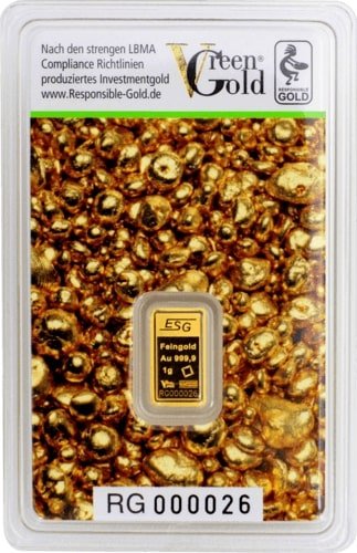 Vorderseite Goldbarren Fairtrade 1 Gramm, der Hersteller Argor-Heraeus