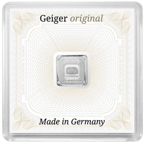 Vorderseite des 1 g Silberbarren Geiger original von Hersteller Geiger Edelmetalle AG