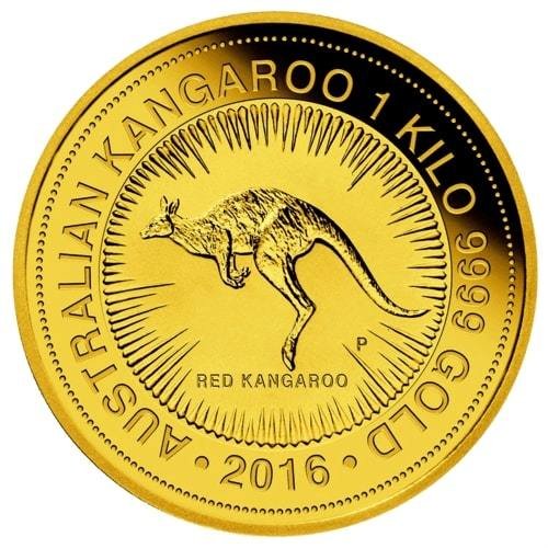 Vorderseite Goldmünze 1 Kilogramm Australien Känguru 2016, der Hersteller Perth Mint Australia