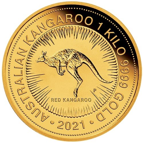 Vorderseite Goldmünze 1 Kilogramm Australien Känguru 2021, der Herteller Perth Mint Australia