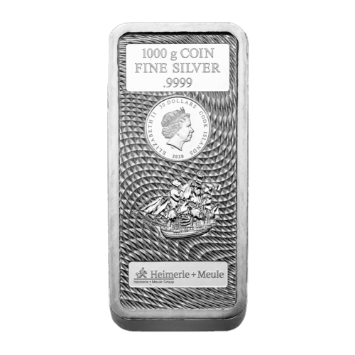 Vorderseite des 1 kg Silber Cook Islands Münzbarren von Hersteller Heimerle und Meule