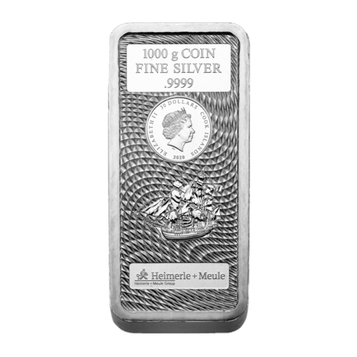 Vorderseite des 1 kg Silber Cook Islands Münzbarren von Hersteller Heimerle und Meule
