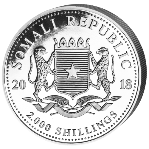 Rückseite der 1 kg Silber Somalia Elefant 2018 von Hersteller Geiger Edelmetalle AG