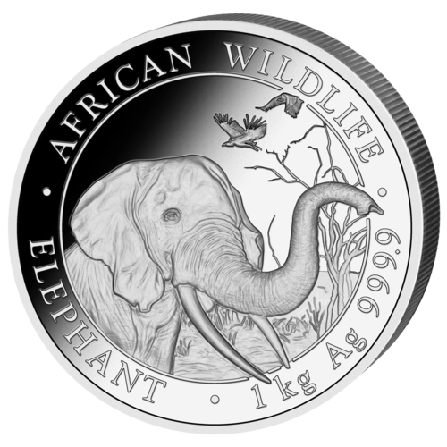 Vorderseite der 1 kg Silber Somalia Elefant 2018 von Hersteller Geiger Edelmetalle AG