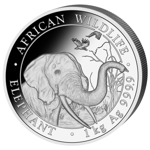 Vorderseite der 1 kg Silber Somalia Elefant 2018 von Hersteller Geiger Edelmetalle AG