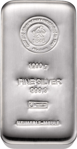 1 kg Silberbarren Heimerle und Meule gegossen von Hersteller Heimerle und Meule