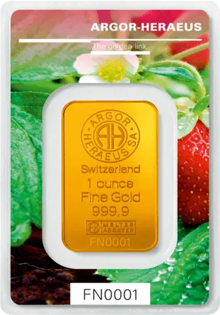 Vorderseite Goldbarren Following Nature Limited Edition Spring 2018 1 Unze, der Hersteller Argor-Heraeus