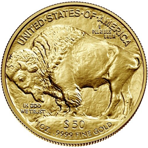 Vorderseite Goldmünze 1 Unze American Buffalo 2023, der Hersteller United States Mint
