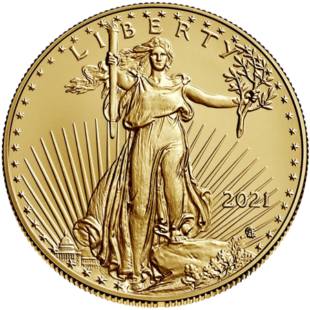 Vorderseite Goldmünze 1 Unze American Eagle 2021 Typ 2, der Hersteller United States Mint