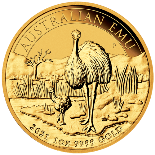 Vorderseite Goldmünze 1 Unze Australien Emu 2021, der Hersteller Perth Mint Australia