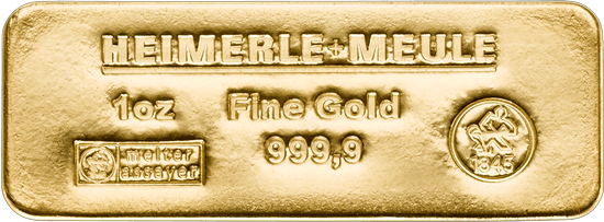 1 Unze Goldbarren Heimerle und Meule Sargform