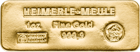 1 Unze Goldbarren Heimerle und Meule Sargform