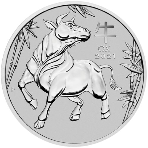 Vorderseite der 1 Unze Platin Lunar III Ochse vom Hersteller Perth Mint