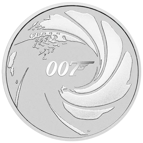 Vorderseite 1 Unze Silber 007 James Bond 2020, von dem Hersteller Perth Mint Vorderseite 1 Unze Silber 007 James Bond 2020, von dem Hersteller Perth Mint