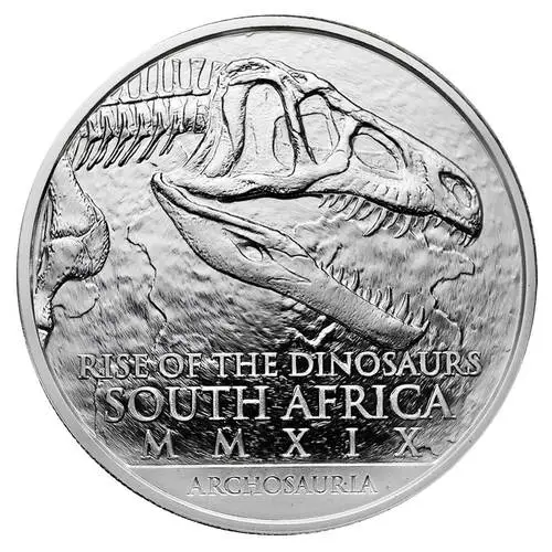 Vorderseite der 1 Unze Silber Natura Archosaurier 2019 von Hersteller South African Mint