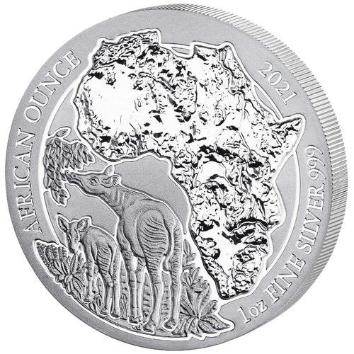 Vorderseite der 1 Unze Silber Ruanda Okapi 2021 von Hersteller Diverse Münzprägestätten