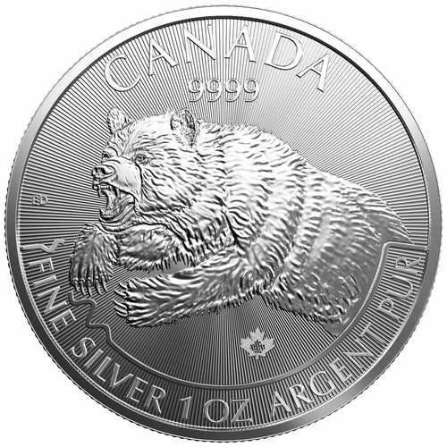 Vorderseite der 1 Unze Silber Kanada Grizzly 2019 von Hersteller Royal Canadian Mint