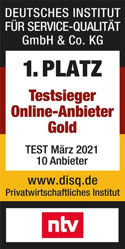 1 Platz Testsieger Online-Anbieter Gold 1 Platz Testsieger Online-Anbieter Gold