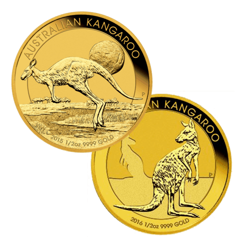 Vorderseite 2 verschiedene Goldmünzen 1/2 Unze Australien Känguru diverse Jahrgänge, der Hersteller Perth Mint Australia